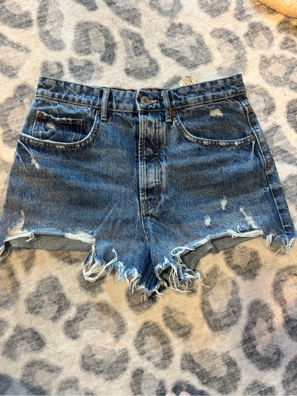 Zara Blue Distressed Raw-Hem Denim Shorts